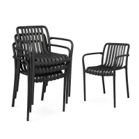 Outsunny Lot de 4 Chaises de Jardin Empilables avec Dossier Incurvé et Accoudoirs, pour Piscine Terrasse, 55x58,5x81,5cm, Noir(m-11)