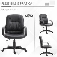 Vinsetto Sedia da Ufficio Ergonomica e Girevole, Poltrona da Ufficio con Altezza Regolabile in Finta pelle 60x60x94-103cm Nero(m-6)