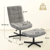 HOMCOM Fauteuil salon avec repose-pieds, chaise pivotante, hauteur réglable, dossier inclinable, 66 x 80 x 93-104 cm, gris(m-3)