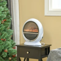 HOMCOM Freestanding Electric Fireplace Indoor Space Table Top Heater with Realistic Flame Effect, Rotatable Head, Overheating Protection, 1500W, White(m-2)