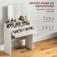 HOMCOM Masă de toaletă cu oglindă, 2 sertare, 3 compartimente, compactă, pentru dormitor, albă(m-4)