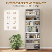 HOMCOM Buffet haut cuisine, armoire de cuisine, 4 portes à fermeture douce et étagères réglables, 68x34x180cm, blanc brillant(m-5)
