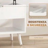 HOMCOM Tavolino da Caffè con Piano Sollevabile e Spazio Nascosto, 75 cm Bianco Punzonato(m-7)