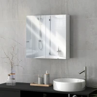 HOMCOM 60 x 15 cm Double Door Bathroom Mirror Cabinet - White(m-10)