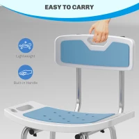 HOMCOM Shower Stool with Backrest, Height Adjustable Shower Chair with Anti-slip Foot Pads, Shower Head Holder, Light Blue(m-8)