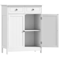kleankin Meuble de salle de bain meuble de rangement 2 tiroirs placard double porte et étagère réglable 60 x 30 x 75 cm blanc(m-1)