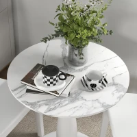 HOMCOM Mesa de jantar redonda, aço com acabamento em pó, MDF com melamina, pés antiderrapantes, 70 x 74 cm, Branco(m-5)