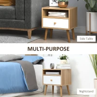 HOMCOM Bedside Table, Bedside Cabinet with Drawer and Shelf, Modern Nightstand, End Table for Living Room, Bedroom, Natural(m-4)