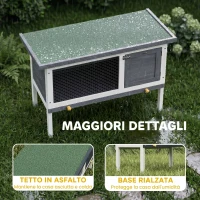 PawHut Conigliera da Esterno in Legno di Pino con Vassoio Estraibile, Tetto Apribile e Porta con Serratura, Grigio(m-7)