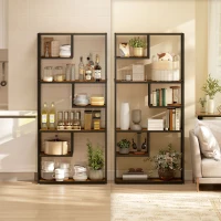 HOMCOM Bücherregal Wandregal Regal, Industrie-Design, 7 Regalböden, 83 cm x 34 cm x 180 cm, Braun + Schwarz(m-8)