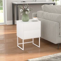 HOMCOM Comodino Moderno a 2 Cassetti con Apertura a Pressione, MDF e Acciaio, 40x30x50 cm, Bianco(m-7)