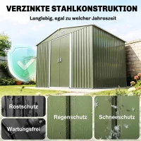 Outsunny Geräteschuppen mit Schiebetüren 2,77 x 1,95 x 1,92cm Metall Hellgrün(m-4)