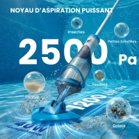 Outsunny Aspirateur de Piscine Sans Fil, Nettoyeur Piscine à Batterie, 60 Minutes d'Autonomie, Manche Télescopique, Bleu(m-4)