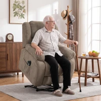 HOMCOM Poltrona Elevatória Elétrica Massagem e Aquecimento Apoio para Pés Encosto Reclinável Controle Remoto 93x104x100 cm Castanho(m-5)