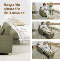 HOMCOM Sillón Cama Individual 3 en 1 Sofá Cama Plegable con Respaldo Ajustable y Cojín para Salón 74x85,5x82 cm Verde Oscuro(m-5)