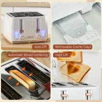 HOMCOM Four-Slice Honeycomb Toaster - White(m-7)