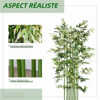 HOMCOM Bambou Artificiel 180 cm, Feuilles Réalistes et Pot en Bois de Pin, Facile à Nettoyer, pour Maison Bureau, Vert(m-4)