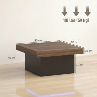HOMCOM Table basse carrée avec éclairage LED 16 couleurs, table de salon moderne, 90 x 90 x 45 cm, noyer(m-3)