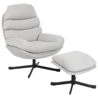 HOMCOM Poltrona Relax com Puff Poltrona Lounge em Tecido Chenille Poltrona de TV Moderna 78 x 93 x 100 cm Creme Branco(m-1)