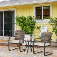 Outsunny Conjunto de Muebles de Jardín de Ratán 3 Piezas Incluye 2 Sillas Mecedoras con Cojines y Mesa Redonda para Terraza Marrón(m-10)
