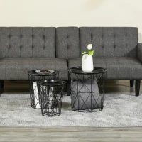 HOMCOM Juego de 3 Mesas Auxiliares Apilables Cestas de Metal con Bandeja Extraíble y Espacio de Almacenamiento Estilo Moderno para Salón Sofá Diámetro Ø43 Ø35 y Ø30 Negro(m-10)