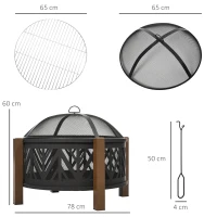 Outsunny Metal Large Firepit Bowl Outdoor 2-In-1 Round Fire Pit Brazier w/ Lid,  BBQ Grill, Poker for Backyard, Camping, Bonfire, Wood Burning Stove, 78 x 78 x 60cm, Black(m-3)