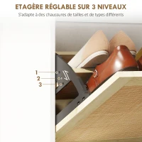 HOMCOM Meuble à chaussures 3 portes abattants étagère effet résine tressée design bohème 65 x 24,5 x 153 cm blanc(m-5)