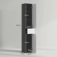 kleankin Colonna Bagno Salvaspazio in Legno con 2 Armadietti e Cassetto, 30x28x180 cm, Nero(m-4)