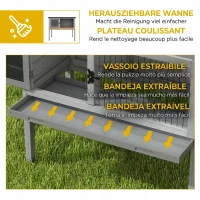 PawHut Cușcă pentru Iepuri Înălțată din Lemn pentru Exterior cu Acoperiș Rabatabil și Tavă Detasabilă, 84x43x70cm, Gri(m-6)