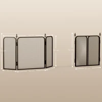HOMCOM Pare feu cheminée pliable 3 panneaux, pare-étincelles cheminée, grille de protection cheminée en maille de métal noir(m-3)