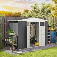 Outsunny Abrigo de Jardim em Metal 2,7 m² com Janela 4 Aberturas e Porta com Fechadura 246x117x180 cm Cinza(m-5)