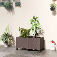 Outsunny Fioriera Rialzata da 85L con Ruote Bloccabili, Autoirrigazione e Fori di Drenaggio, Marrone(m-10)