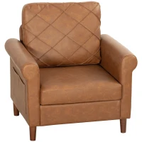 HOMCOM Sofá Individual Tapizado en PU Cojín Grueso Respaldo con Costuras Patas de Madera Maciza Marrón(m-1)