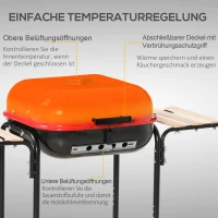 Outsunny Kohlegrill Grillwagen Grillstation Standgrill mit Windschutz 3 x Ablagefach Metall Rot 98 x 49 x 81 cm(m-4)