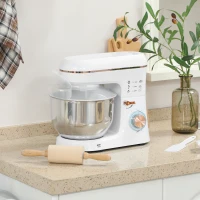 HOMCOM Stand Mixer, 5L Food Mixer for Baking, 6 Speeds and Pulse Setting, 1400W Cake Electric Kitchen Mixer with Dough Hook, Whisk, Stainless Steel Bowl, Splash Guard, Beater, White(m-10)
