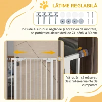 PawHut Poartă Reglabilă Înaltă pentru Câini cu Ușă Mică și Închidere Automată, 74-80x104cm, Alb(m-6)