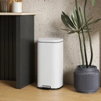 HOMCOM 30L Kitchen Bin, Compact Pedal Bin with Soft-Close and Stay-Open Lid, Removable Bucket for Kitchen, Home, Office, White(m-10)