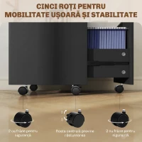 HOMCOM Dulap pentru Documente cu 2 Sertare, Încuietoare și Roți cu Frână, pentru dosare A4 și Letter, Negru(m-7)