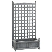 Outsunny Garden Planters with Trellis for Climbing Vines, Wood Raised Beds for Garden, Flower Pot, Indoor Outdoor, Grey(m-1)