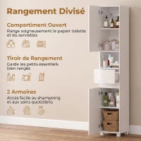 HOMCOM Meuble de Salle de Bain, 2 Portes, Tiroir, Niche Ouverte, Étagères Réglables, pour Salon, Chambre, 30x30x170cm, Blanc(m-4)