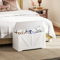 HOMCOM Coffre de rangement, banc de rangement avec couvercle rabattable et charnières de sécurité, 80 x 40 x 45 cm, blanc(m-8)