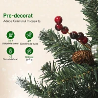 HOMCOM Brad de Crăciun Iluminat cu 200 de Lumini LED, 42 Conuri și 42 Ciorchini de Fructe de Pădure, Ø65x180 cm, Verde și Argintiu(m-6)