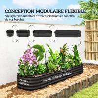 Outsunny Jardinière surélevée carré potager de jardin en acier modulable pour légumes, plantes, fleurs, dim. 240 x 62 x 30cm(m-4)
