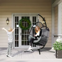Outsunny Hanging Egg Chair, with Cushion - Dark Grey(m-10)