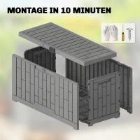 Outsunny Gartenbox 379 Liter Wasserdicht Abschließbar UV-beständig Auflagenbox mit Holzoptik für Garten 122,5x56x62cm Grau(m-8)