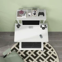 HOMCOM Bureau d'ordinateur roulant avec étagères de rangement, poste de travail et plateau pour clavier, 80x50x130cm, blanc(m-7)