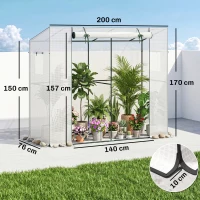 Outsunny Mini-estufa Estufa Encostada com Porta Enrolável e Janelas de Tela Resistente aos UV para Flores Mudas Plantas Branco(m-3)