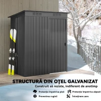 Outsunny Căsuță de Grădină din Metal cu Orificii de Ventilație și Ușă Glisantă, 159x106x181 cm, Gri Închis(m-5)