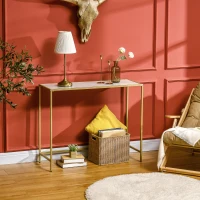 HOMCOM Mobile Consolle da Ingresso in Acciaio e Vetro Temperato, 100x35.5x80cm, Bianco e Oro(m-10)