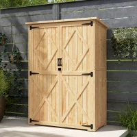 Outsunny Abrigo de armazenamento para jardim, casinha de madeira para ferramentas e equipamentos de jardim, telhado de betume, portas duplas, madeira de abeto, castanho claro(m-5)